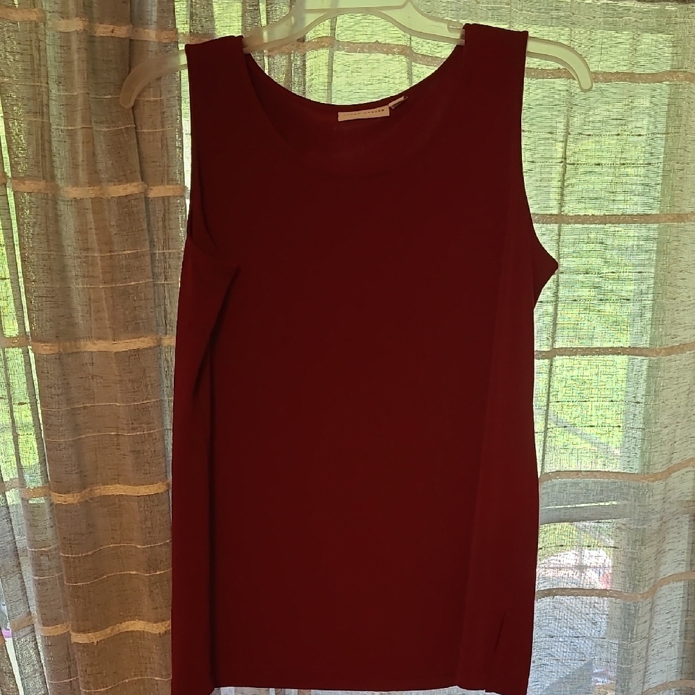 Size LP Susan Graver Rich Red Sleeveless Blouse, Flower Cardigan with pockets